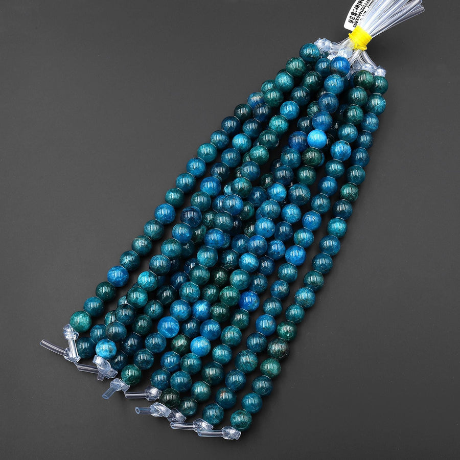Large Hole Beads 3mm Drill Natural Blue Apatite 10mm Round Beads 8" Strand