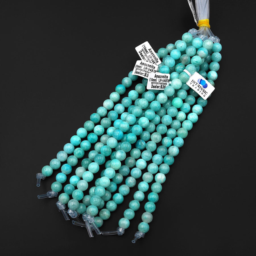 Large Hole Beads Natural Aqua Blue Peruvian Amazonite 10mm 12mm Round Beads 8" Strand