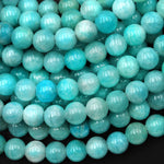 Large Hole Beads Natural Aqua Blue Peruvian Amazonite 10mm 12mm Round Beads 8" Strand