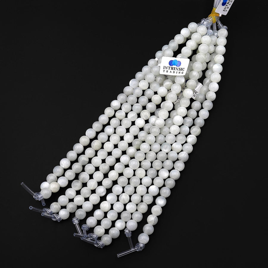 Large Hole Beads 2mm 3mm Drill AAA Chatoyant Natural Silvery White Moonstone 6mm 8mm 10mm Round Beads 8" Strand
