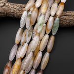 Natural Phantom Agate Barrel Long Cylinder Drum Barrel Gemstone 15.5" Strand