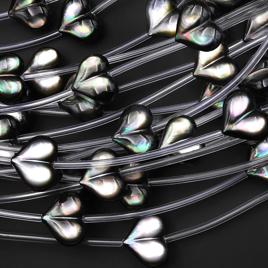 AAA Natural Black Mother of Pearl Hand Carved Heart Beads 8mm 10mm 12mm