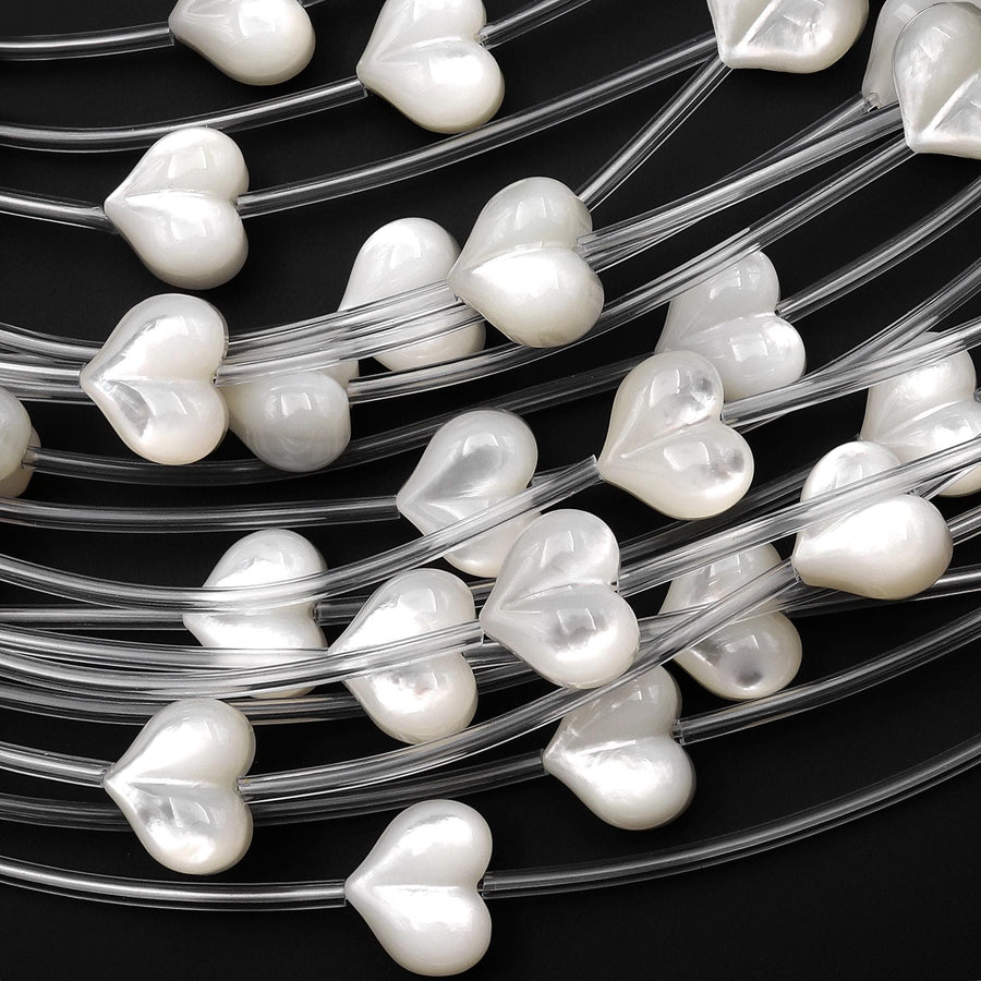 AAA Natural White Mother of Pearl Hand Carved Heart Beads 8mm 10mm 12mm