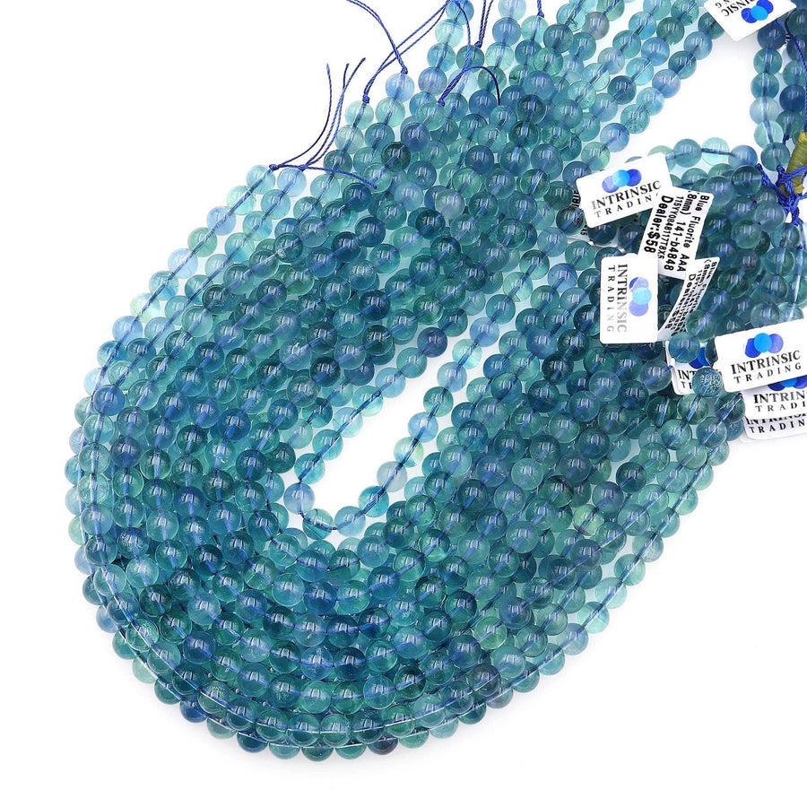 AAA Natural Blue Fluorite Beads 6mm 8mm 10mm Smooth Round Gemstone Beads 15.5" Strand