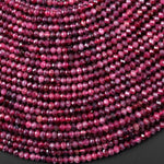 AAA Faceted Natural Red Pink Rubellite Tourmaline 3mm 4mm Rondelle Beads Gemstone 15.5" Strand