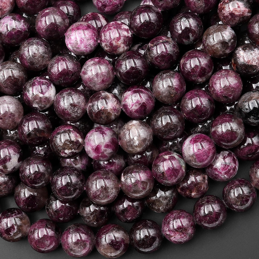 Natural Rubellite Tourmaline 10mm 12mm 14mm Smooth Round Beads 15.5" Strand