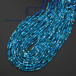 AAA Faceted Natural Sky Blue Apatite 3mm 4mm Round Beads Gemstone 15.5" Strand