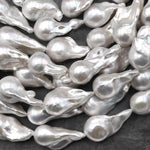 AAA High Luster Large Genuine White Freshwater Baroque Flame Ball Ming Pearl 16" Strand