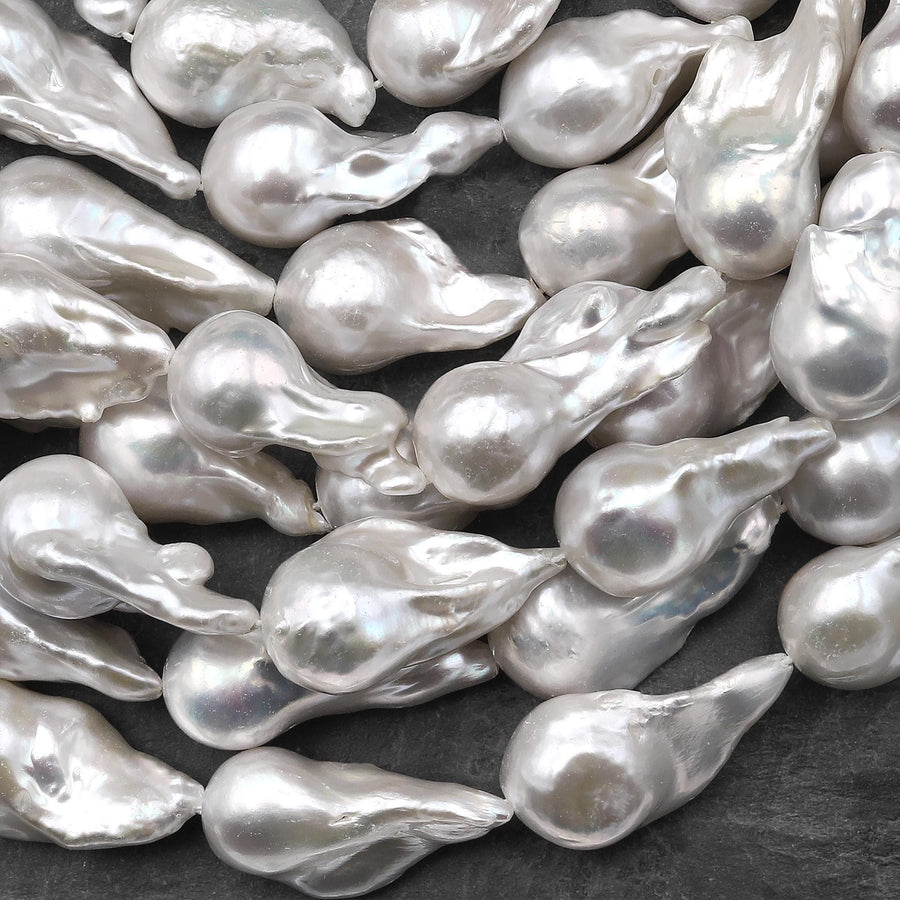 AAA High Luster Large Genuine White Freshwater Baroque Flame Ball Ming Pearl 16" Strand