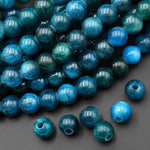 Large Hole Beads 3mm Drill Natural Blue Apatite 10mm Round Beads 8" Strand