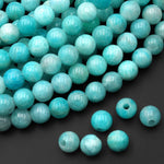 Large Hole Beads Natural Aqua Blue Peruvian Amazonite 10mm 12mm Round Beads 8" Strand