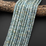 AAA Faceted Natural Green Blue Aquamrine 6mm Thin Heishi Rondelle Beads 15.5" Strand