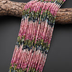 Natural Pink Green Blue Tourmaline Micro Faceted 3mm Round Ombre Gemstone Beads 15.5" Strand