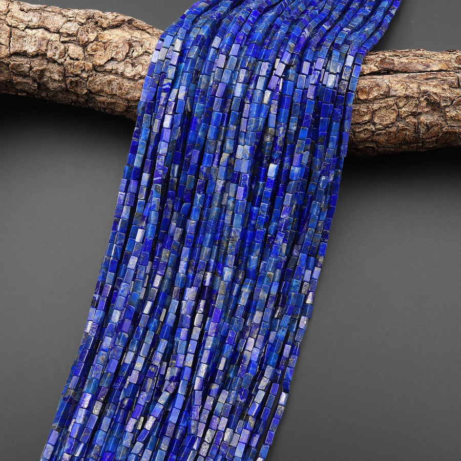 AAA Natural Lapis 4x2mm Long Thin Rectangle Tube Beads Gemstone 15.5" Strand