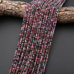AAA Natural Pink Blue Tourmaline Micro Faceted 3mm Thin Rondelle Beads Gemstone 15.5" Strand