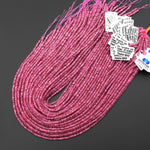 AAA Faceted Natural Pink Tourmaline Thin Rondelle 3mm Beads Micro Diamond Cut Gemstone 15.5" Strand