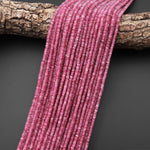 AAA Faceted Natural Pink Tourmaline Thin Rondelle 3mm Beads Micro Diamond Cut Gemstone 15.5" Strand