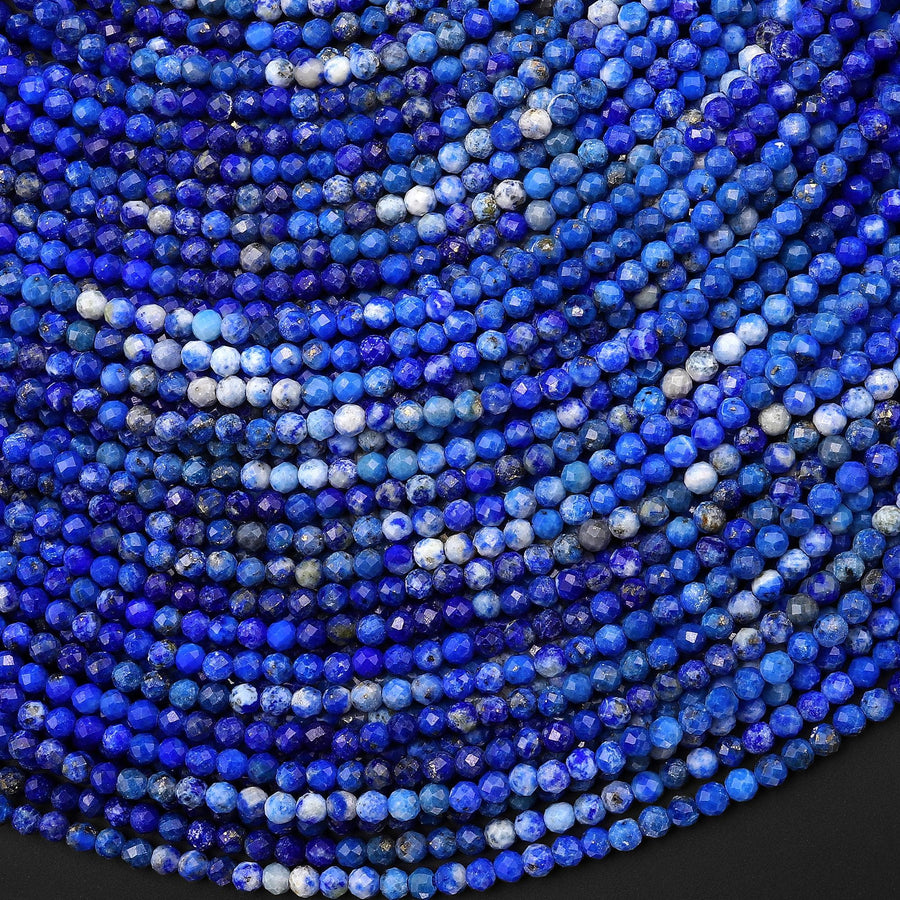 Faceted Natural Blue Lapis Round Beads 2mm Ombre Gemstone 15.5" Strand