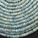 AAA Faceted Natural Green Blue Aquamrine 6mm Thin Heishi Rondelle Beads 15.5" Strand