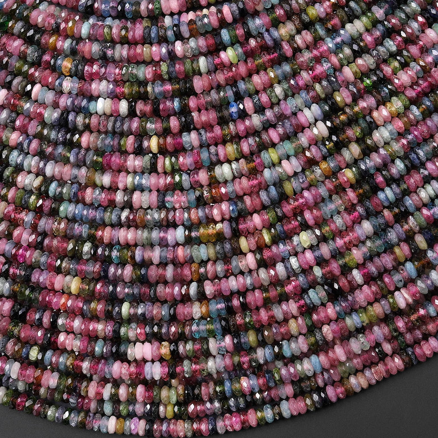 AAA Natural Pink Blue Tourmaline Micro Faceted 3mm Thin Rondelle Beads Gemstone 15.5" Strand