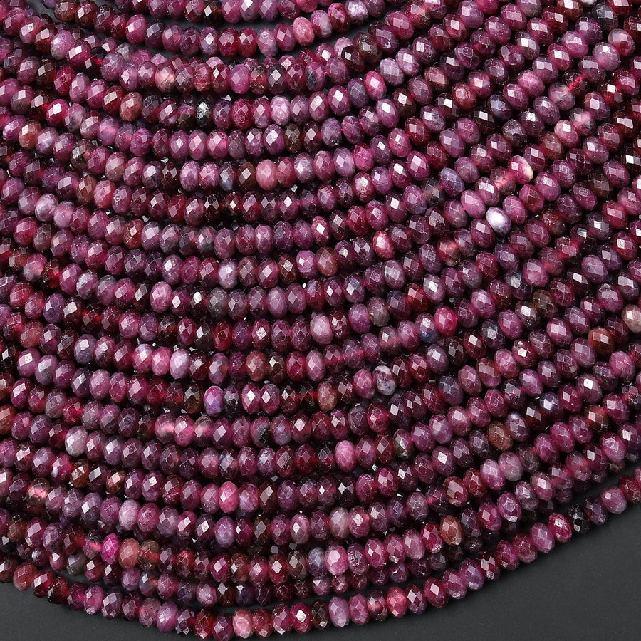 Natural Faceted Red Pink Rubellite Tourmaline 4mm Thin Rondelle Beads Gemstone 15.5" Strand