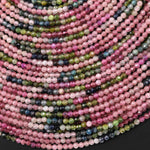 Natural Pink Green Blue Tourmaline Micro Faceted 3mm Round Ombre Gemstone Beads 15.5" Strand