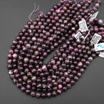 Natural Rubellite Tourmaline 10mm 12mm 14mm Smooth Round Beads 15.5" Strand