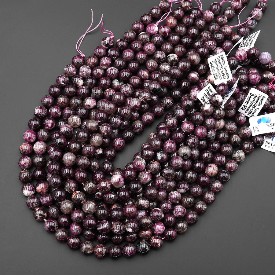 Natural Rubellite Tourmaline 10mm 12mm 14mm Smooth Round Beads 15.5" Strand