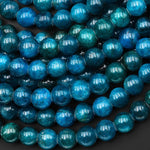 Large Hole Beads 3mm Drill Natural Blue Apatite 10mm Round Beads 8" Strand