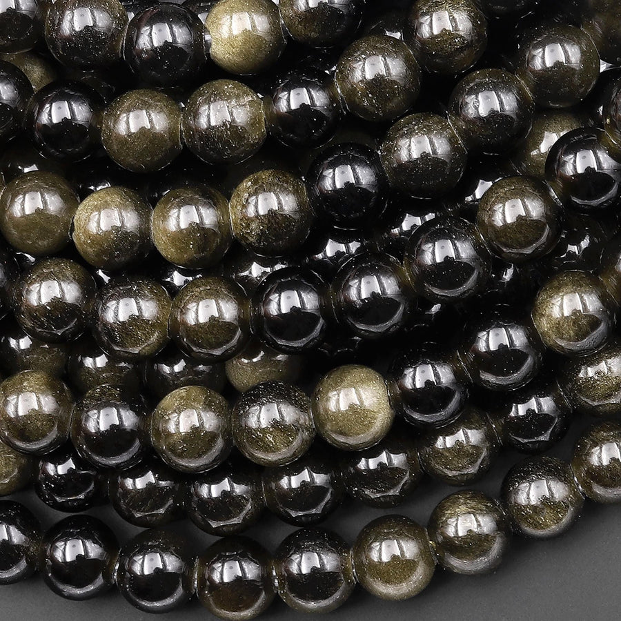 Large Hole Beads 2mm 3mm Drill Natural Golden Obsidian 6mm 8mm 10mm Round Beads 8" Strand