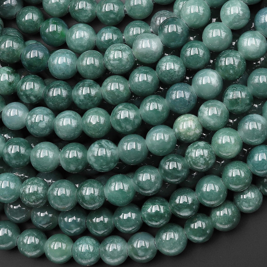 Large Hole Beads 2.5mm Drill Rare AAA Natural Guatemalan Blue Green Jade 8mm Round Beads 8" Strand