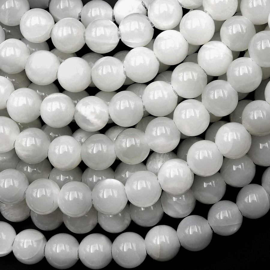 Large Hole Beads 2mm 3mm Drill AAA Chatoyant Natural Silvery White Moonstone 6mm 8mm 10mm Round Beads 8" Strand