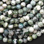 Large Hole Beads 2mm 3mm Drill Natural Green Tree Agate 8mm 10mm Smooth Round Beads 8" Strand
