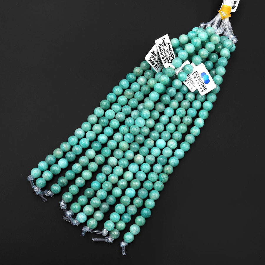Large Hole Beads 2.5mm Drill Natural Peruvian Amazonite 8mm Round 8" Strand