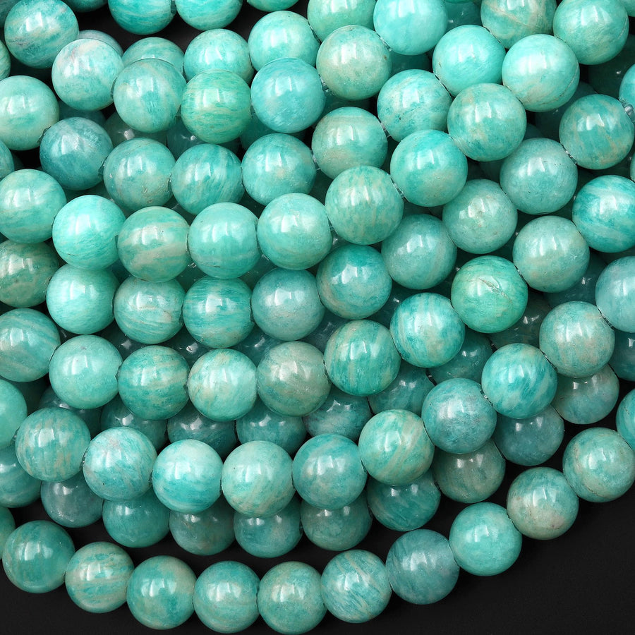 Large Hole Beads 2.5mm Drill Natural Peruvian Amazonite 8mm Round 8" Strand