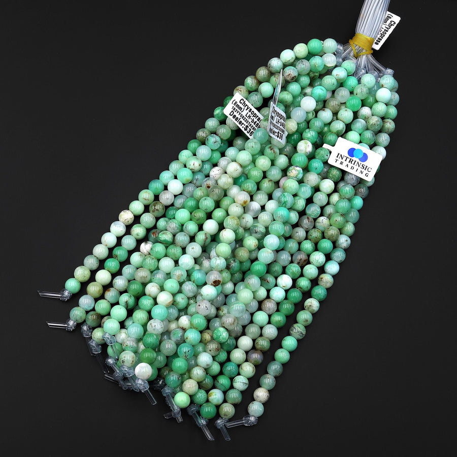 Large Hole Beads 2mm 3mm Drill Natural Green Chrysoprase Round 8mm 10mm Gemstone 8" Strand
