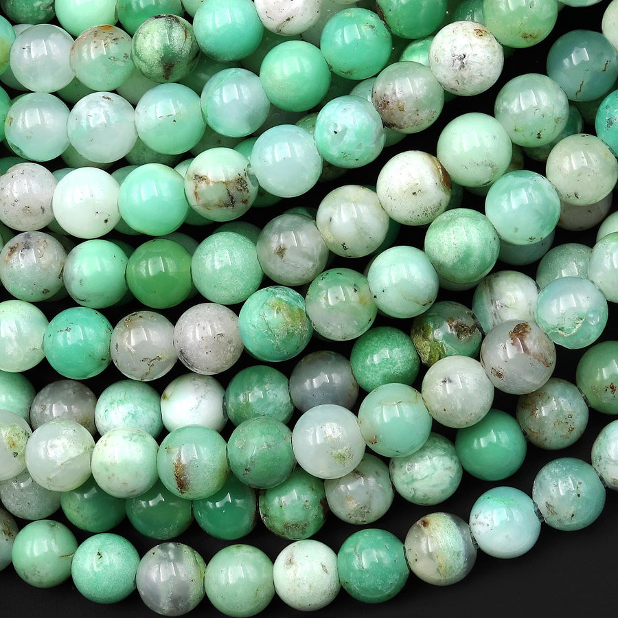 Large Hole Beads 2mm 3mm Drill Natural Green Chrysoprase Round 8mm 10mm Gemstone 8" Strand