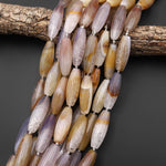 Natural Golden Brown Gray Phantom Agate Barrel Long Cylinder Drum Barrel Gemstone 15.5" Strand