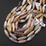Natural Golden Brown Gray Phantom Agate Barrel Long Cylinder Drum Barrel Gemstone 15.5" Strand