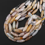 Natural Phantom Agate Barrel Long Cylinder Drum Barrel Gemstone 15.5" Strand