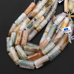Rare Natural Phantom Agate Beads Large Long Tube 40mm Gemstone 15.5" Strand