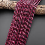 AAA Faceted Natural Red Pink Rubellite Tourmaline 3mm 4mm Rondelle Beads Gemstone 15.5" Strand