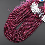 AAA Faceted Natural Red Pink Rubellite Tourmaline 3mm 4mm Rondelle Beads Gemstone 15.5" Strand