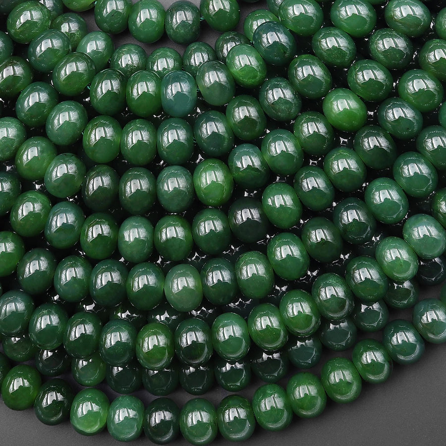 AAA Natural Russian Siberian Green Jade Smooth 8mm Thick Rondelle Beads 15.5" Strand