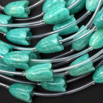 AAA Natural Peruvian Amazonite Hand Carved Tulip Lily Flower Vertically Drilled Gemstone 15mm Beads Strand