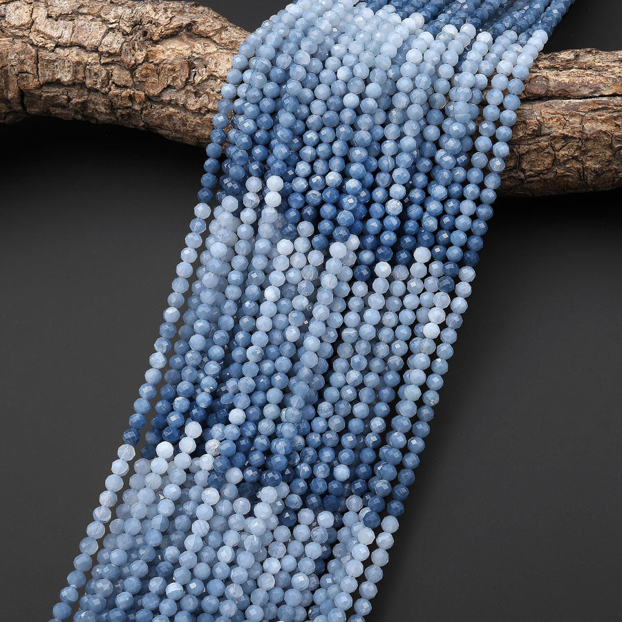 AAA Faceted Natural Oregon Blue Opal 4mm Round Beads 15.5" Strand