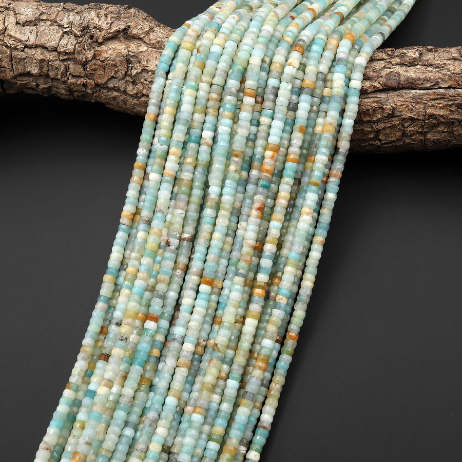 AAA Faceted Natural Amazonite Heishi Rondelle Beads 15.5" Strand