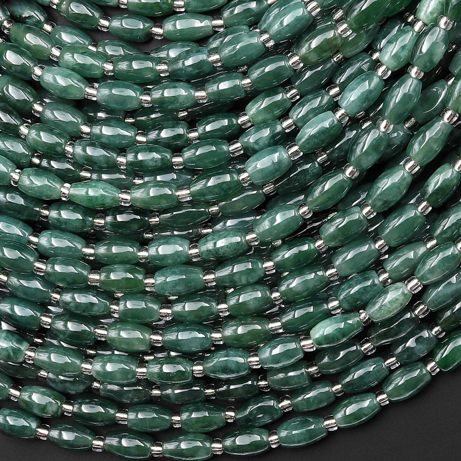 AAA Small Natural Guatemalan Jade Smooth Rice Barrel Beads 4x6mm 15.5" Strand