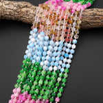 Spring Blossom Jade Faceted 6mm Cube Beads Green Blue Pink Warm Champagne Gemstone 15.5" Strand