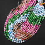 Spring Blossom Jade Faceted 6mm Cube Beads Green Blue Pink Warm Champagne Gemstone 15.5" Strand